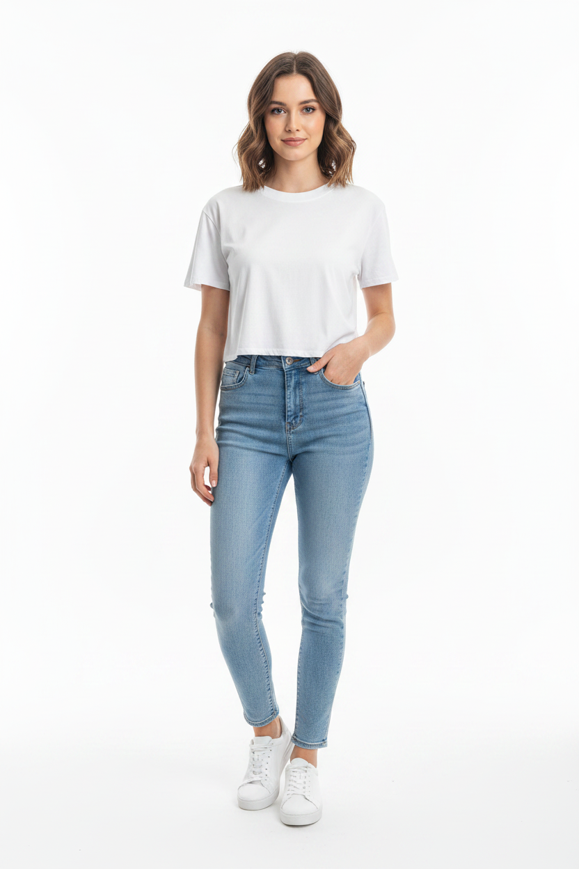 Camisa dama crop top basic Blanco algodón camiseta  CTD1154-1 395280 promo 4x1000