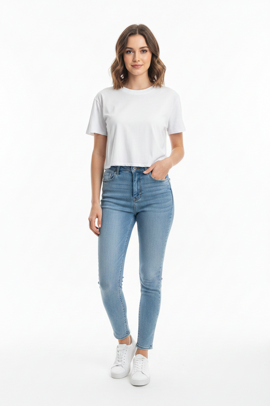 Camisa dama crop top basic Blanco algodón camiseta  CTD1154-1 395280 promo 4x1000