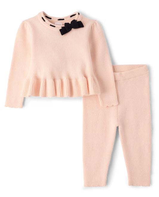 Set conjunto 2 piezas camisa pantalon rosado chongo negro bebe niña Childrens Place 3058376