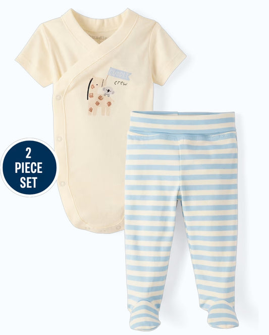 Set conjunto 2 piezas mameluco beige pantalon azul bebe niño Childrens Place 3058507