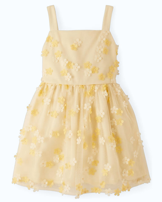Vestido floreado amarillo aplicaciones 3D niña Childrens Place 3059017