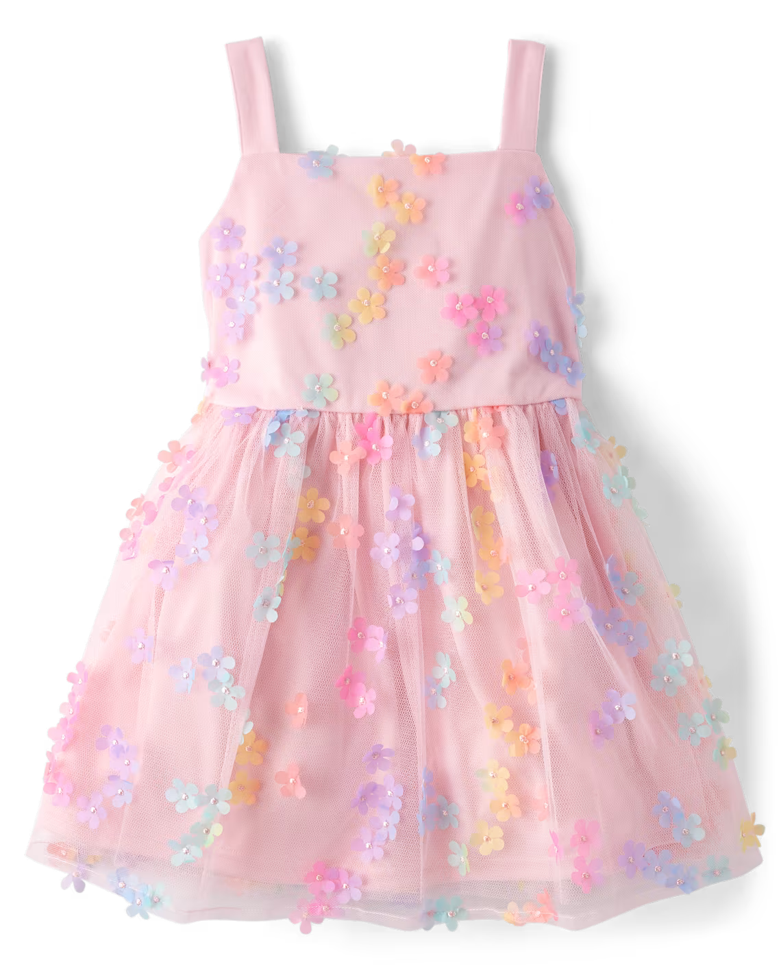 Vestido floreado aplicaciones 3D rosado niña Childrens Place 3059018