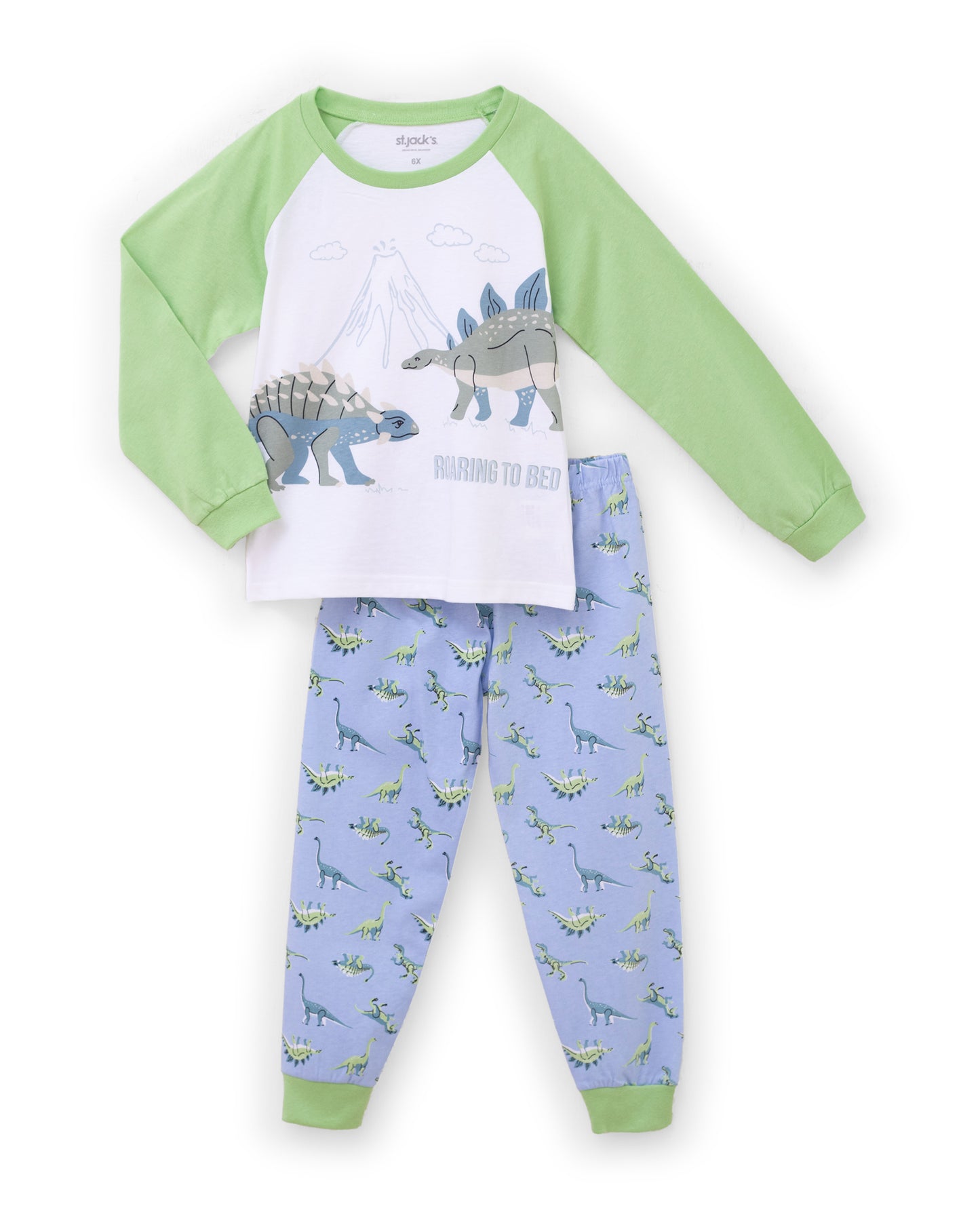 Set conjunto Pijama 2 piezas camisa blanca verde dinosaurio pantalon azul dinosaurio niño St Jacks 3080184001