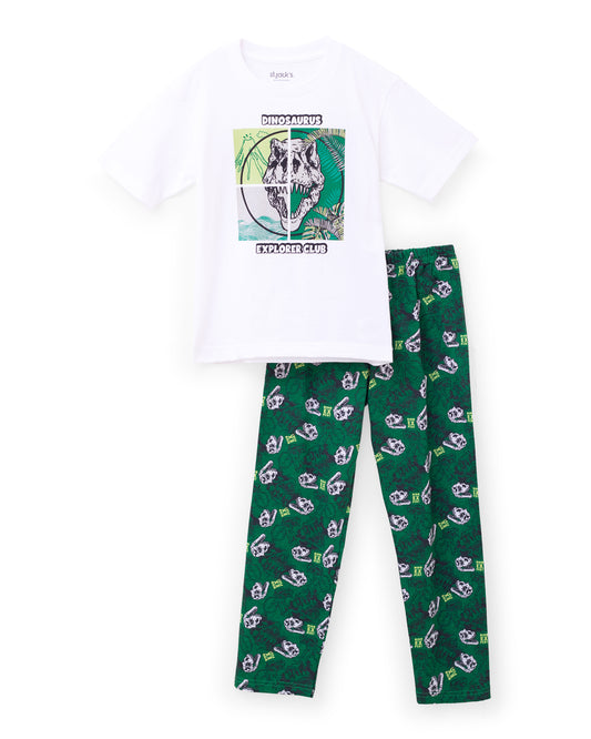 Set conjunto Pijama 2 piezas camisa blanca dinosaurio pantalon verde dinosaurio St Jacks 3080184102