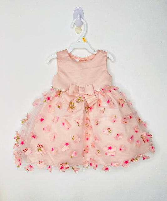 Vestido rosado flores tutu bebe niña