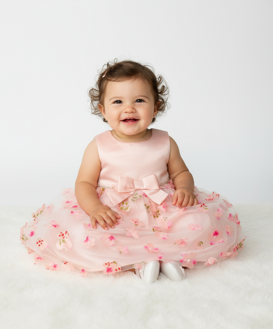 Vestido rosado flores tutu bebe niña