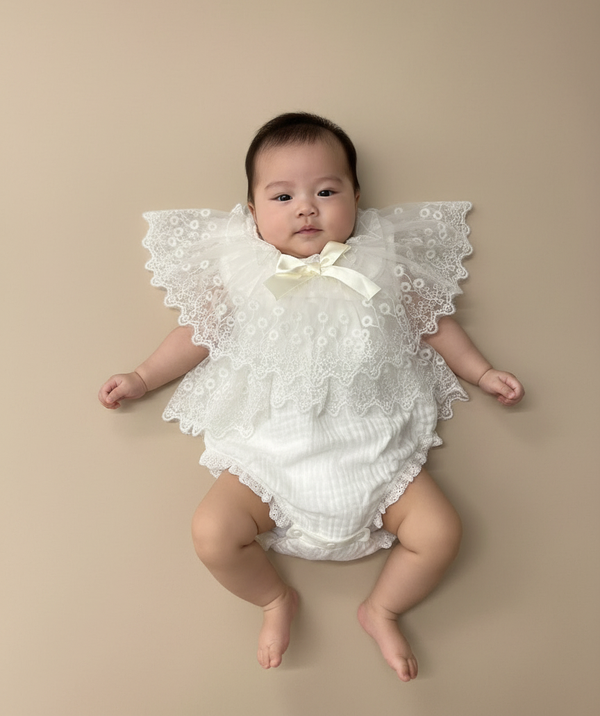 Vestido blanco bebe niña encaje FT67700A2 mameluco