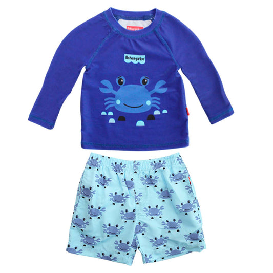 Set conjunto 2 piezas traje de baño camisa azul cangrejo short azul bebe niño Fisher Price 3179