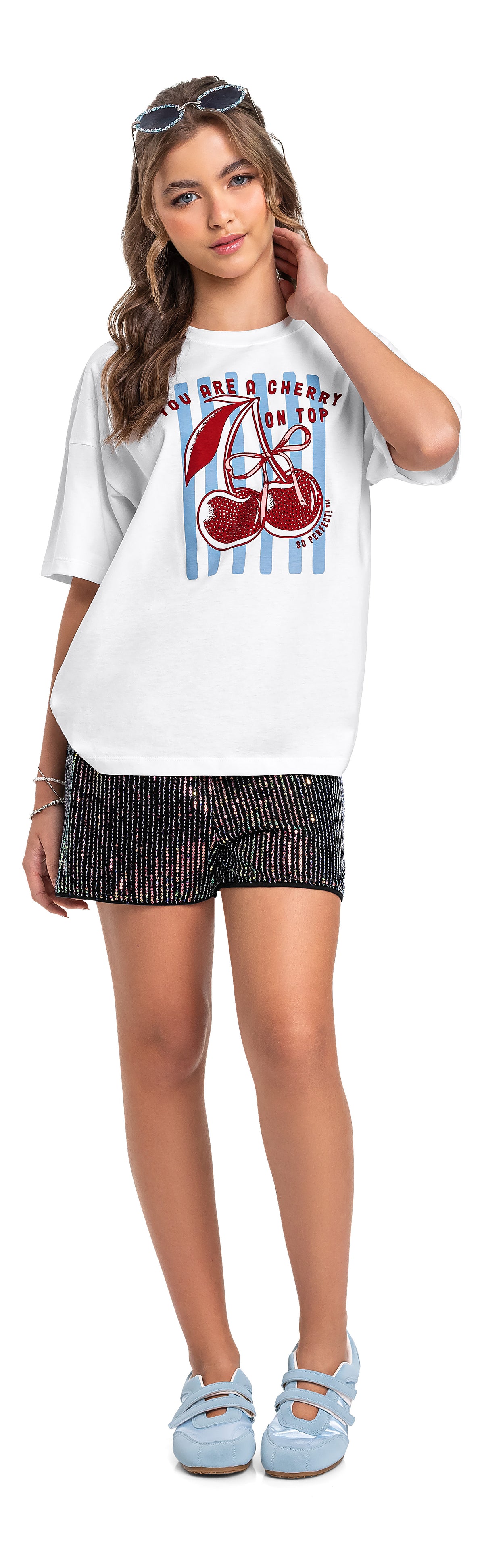 Camisa blusa blanca cerezas gloss niña 32131-000101