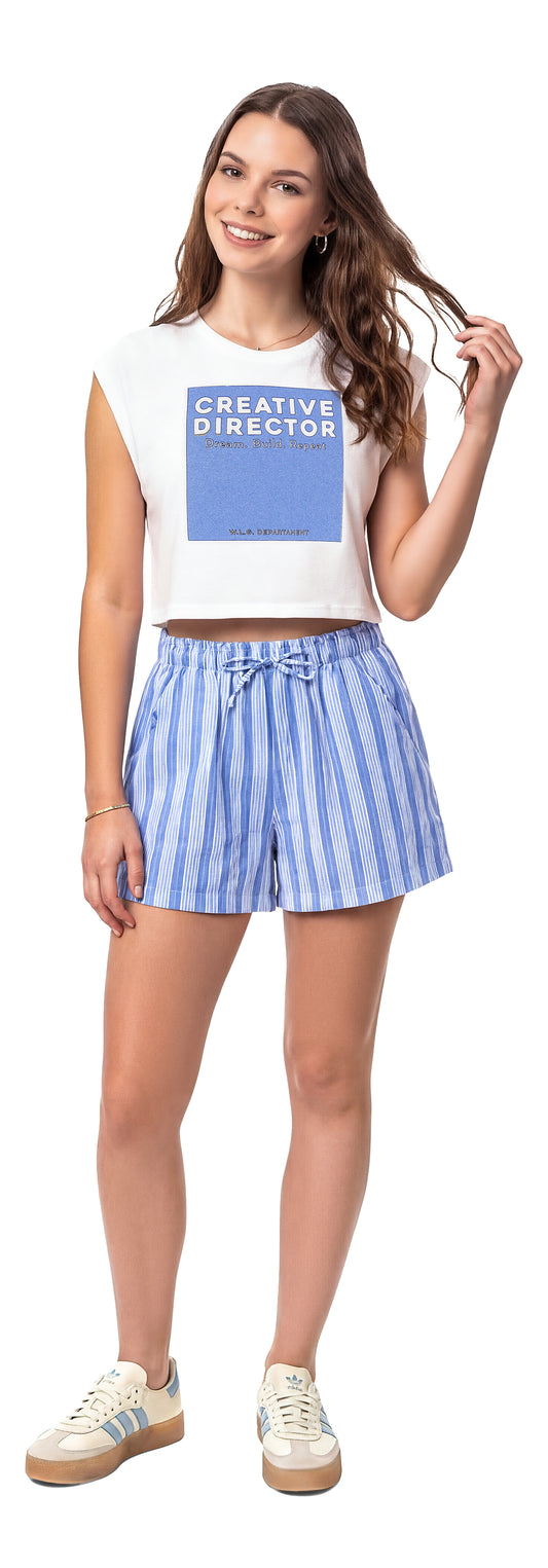 Set conjunto camisa blanca short azul rayas Gloss 32159-00101B