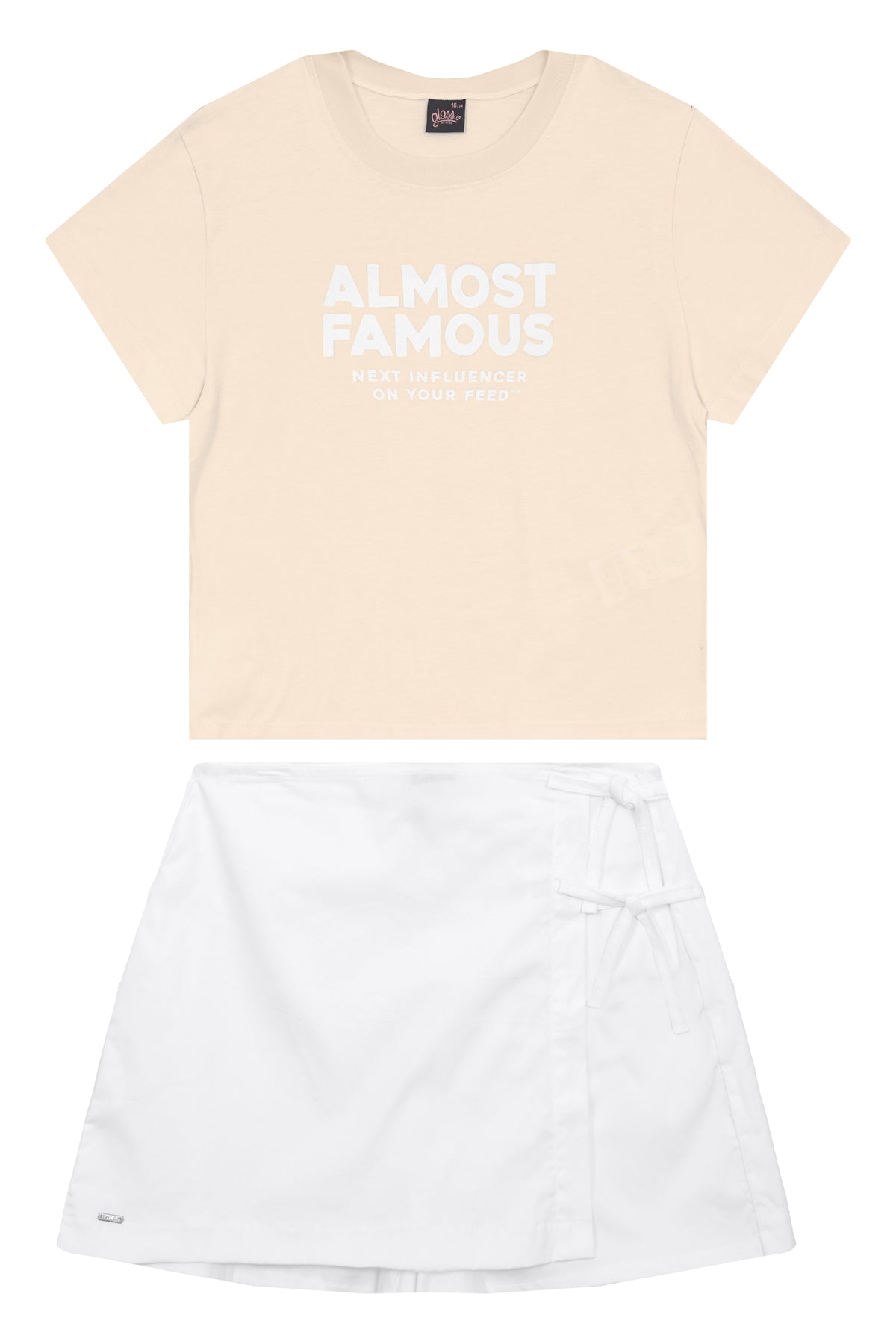 Set conjunto camisa beige falda short blanca niña Gloss 32177-120304