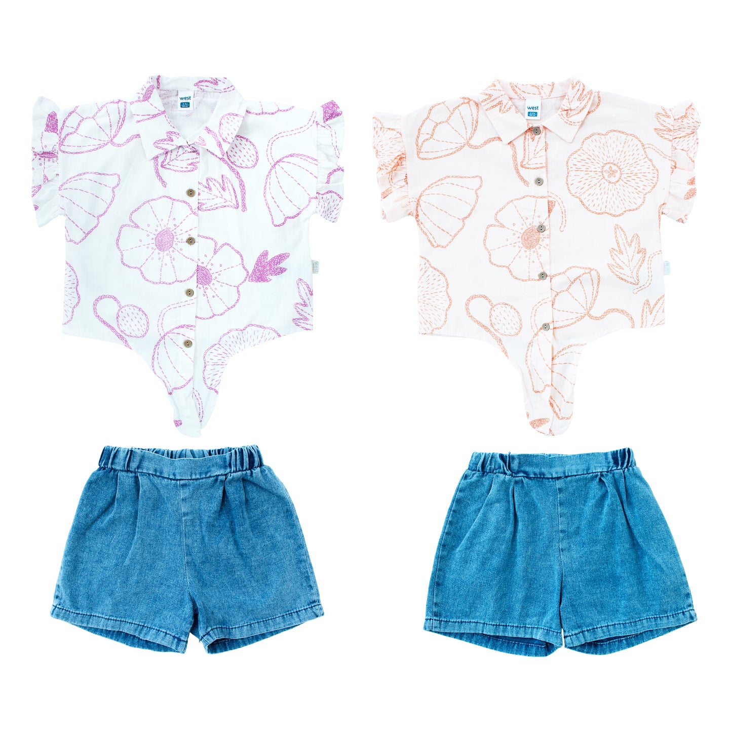 Set conjunto 2 piezas camisa hawaina morada short azul bebe niña 3337