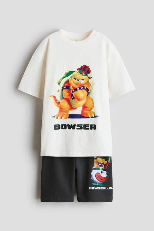 Set conjunto 2 piezas camisa beige short negro Bowser Mario Bros H&M 1118690054