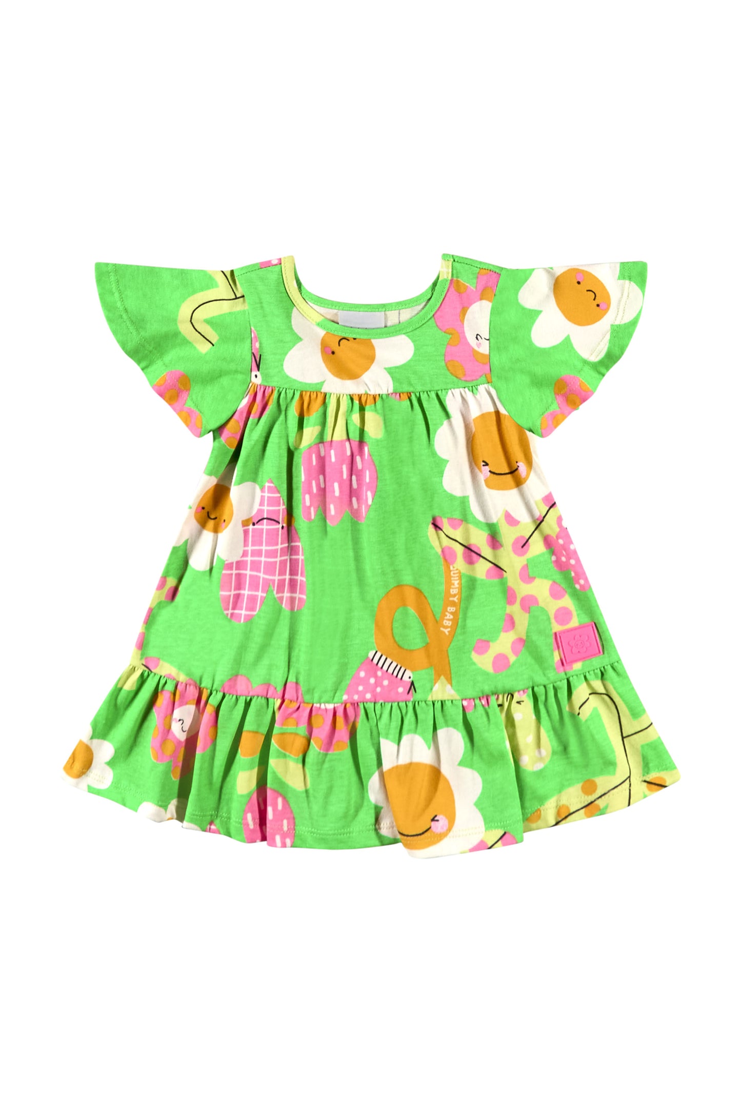 Vestido bebe niña flores color verde limon 34124 FLO965 tulipanes promo 3x1000