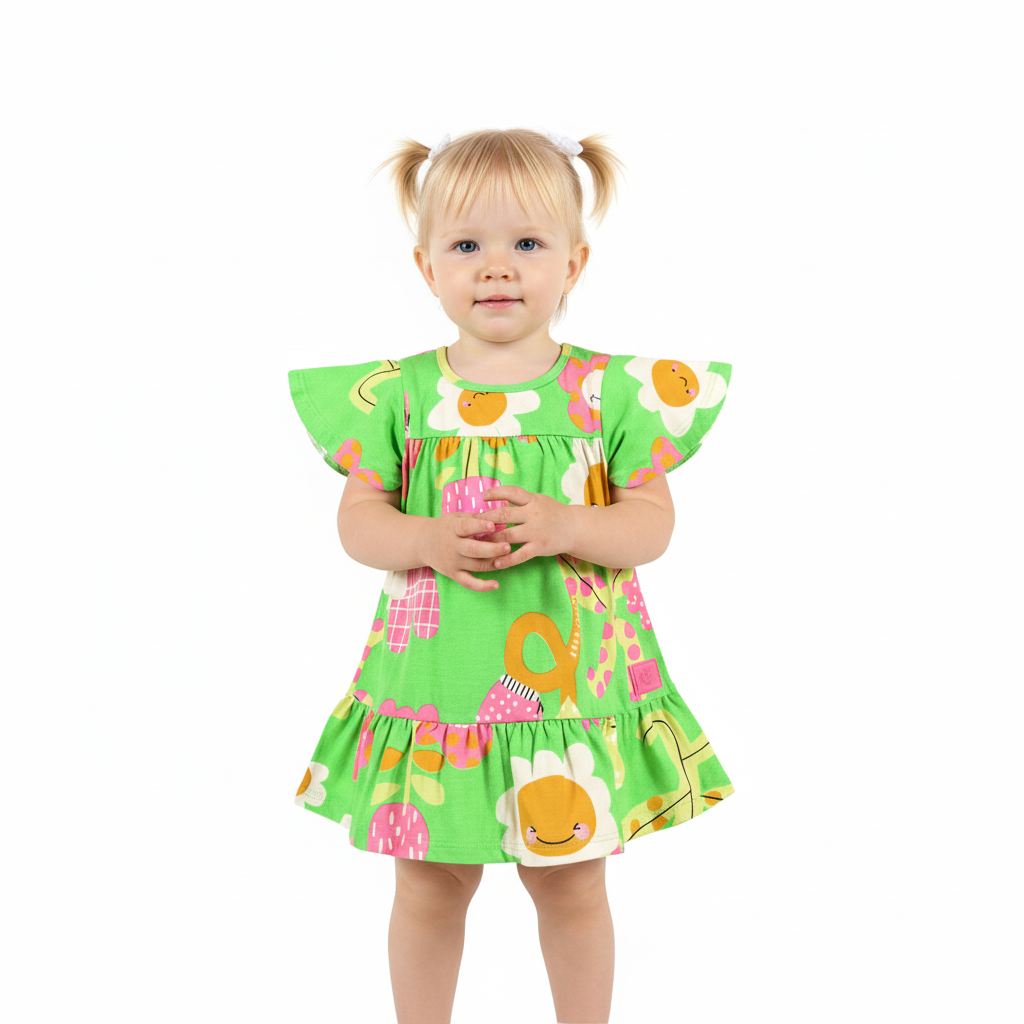 Vestido bebe niña flores color verde limon 34124 FLO965 tulipanes promo 3x1000