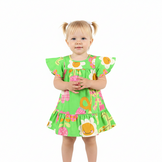 Vestido bebe niña flores color verde limon 34124 FLO965 tulipanes promo 3x1000
