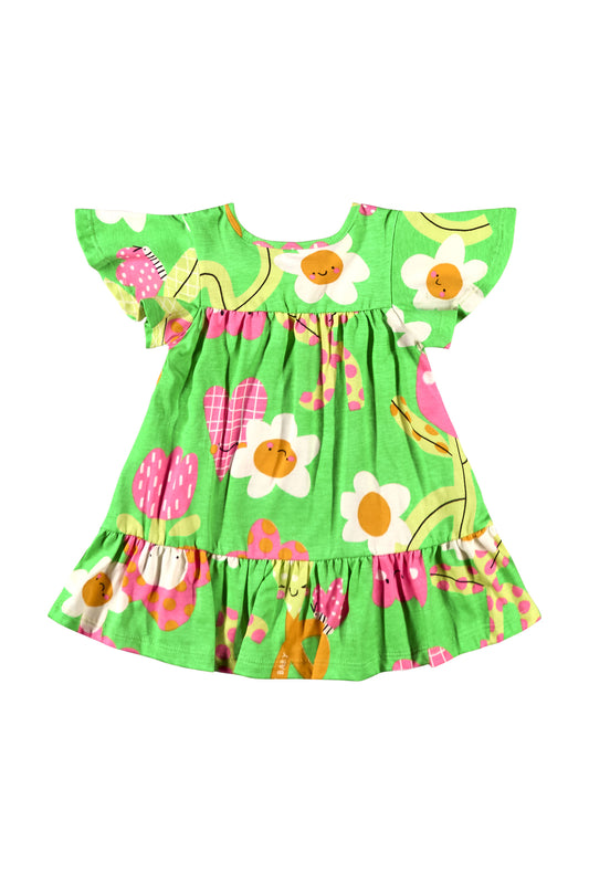 Vestido bebé niña flores color verde limon  34124 FLO965 tulipanes