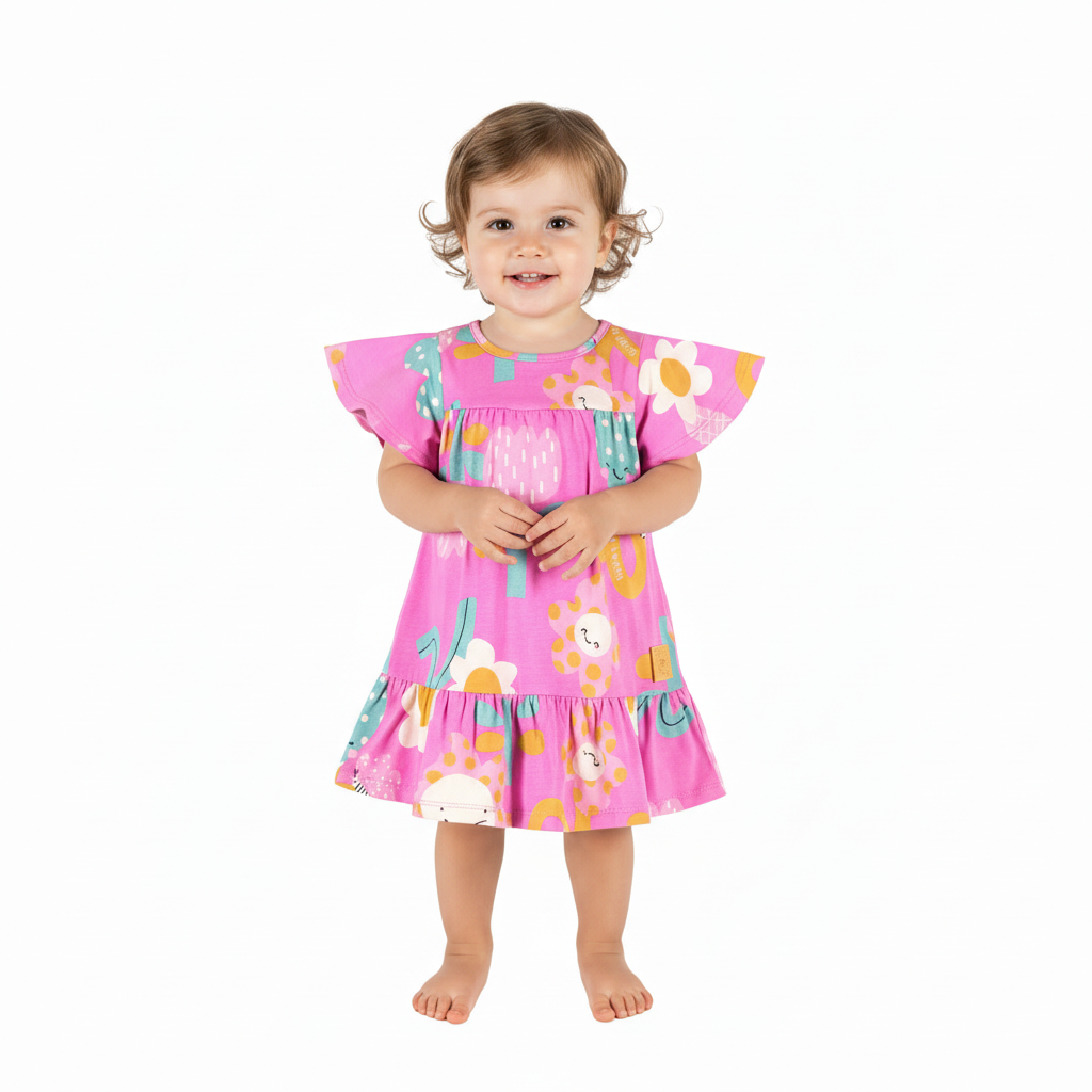 Vestido bebe niña flores rosado corazon tulipanes 34124-FLO966 promo 3x1000