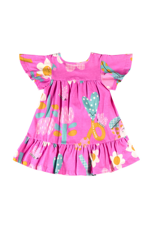 Vestido bebé niña flores color rosado  34124 FLO966 tulipanes