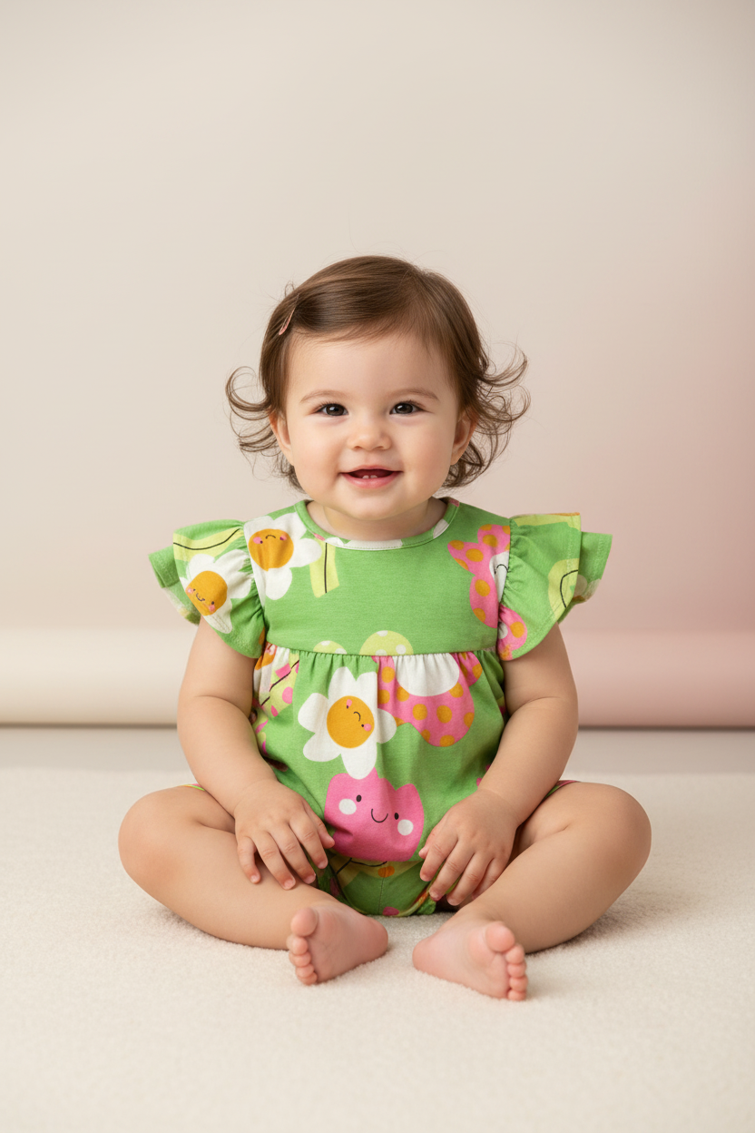 Set 2 piezas bebe niña flores color verde limon  34127-FLO965 promo 3x1000