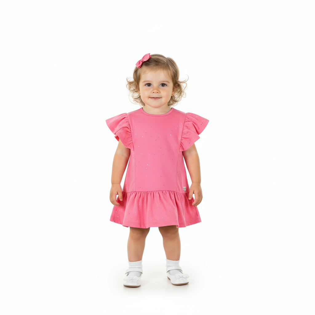 Vestido bebe niña color rosado 34142 GLI 016 revuelos glitter promo 3x1000