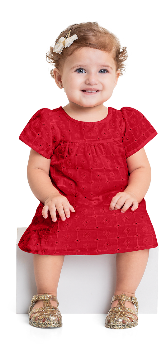 Vestido rojo quimbybaby bebe niña 34150-191763 revuelos bordado