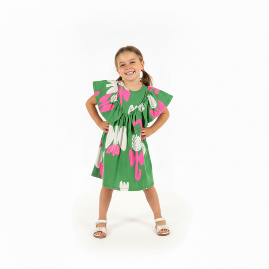 Vestido Verde flores tulipanes niña quimby 34184 FLO983 promo 2x1000