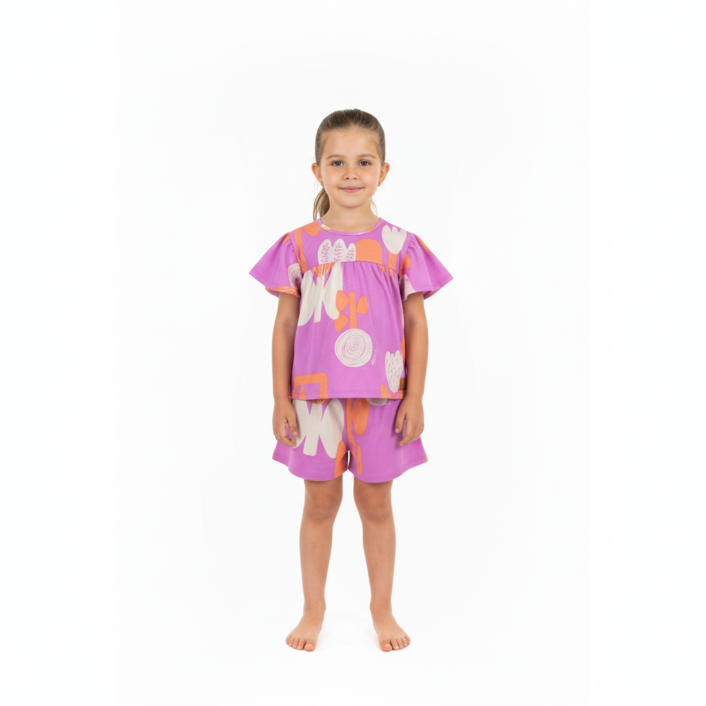 Set camisa y short rosada flores tulipanes niña quimby  34186-FLO984 promo 2x1000