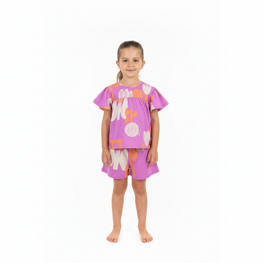 Set blusa y short rosada flores tulipanes niña quimby  34186-FLO984 promo 2x1000