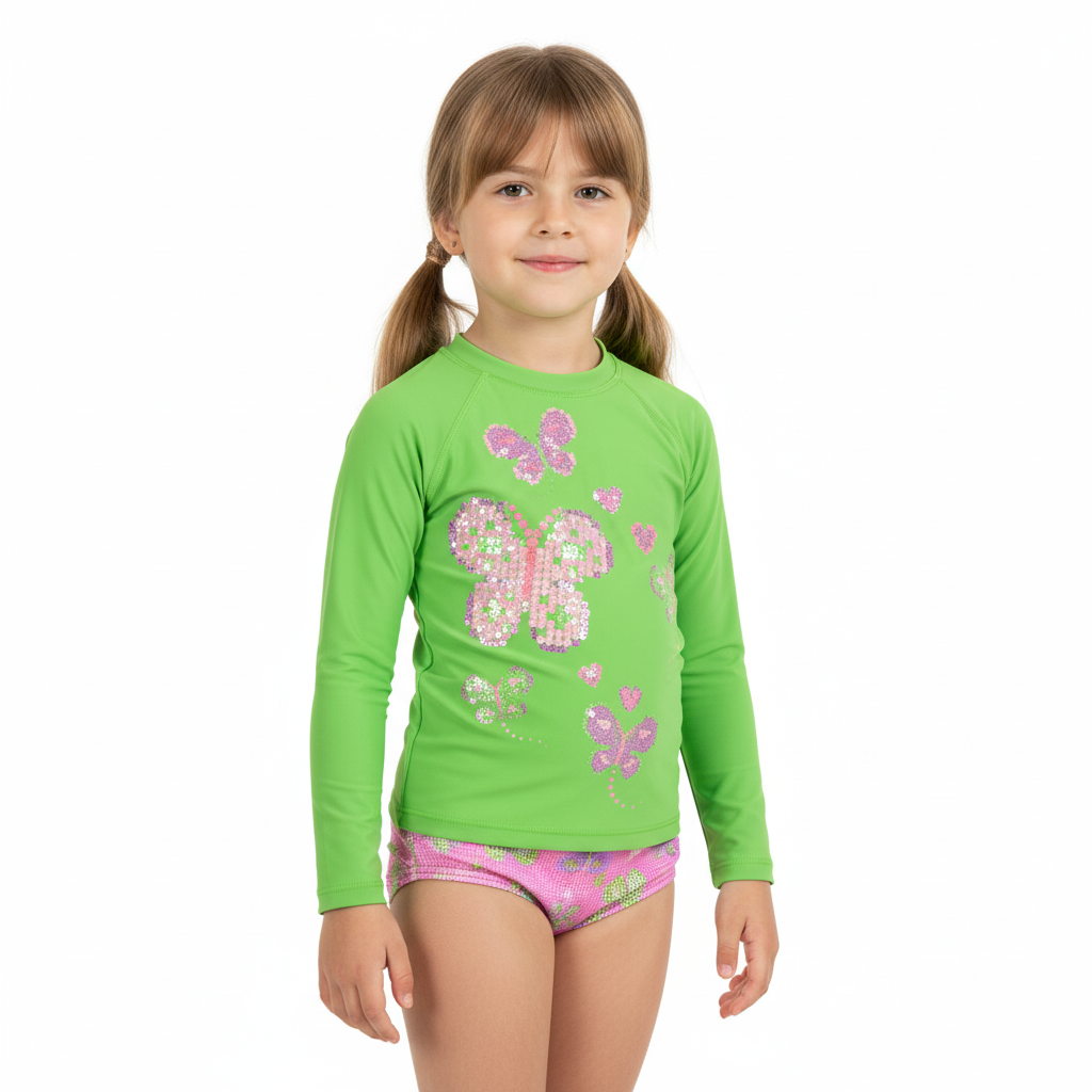 Traje de baño niña manga larga Quimby verde 34205 - 150146