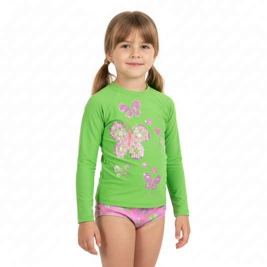 Traje de baño niña manga larga Quimby verde 34205 - 150146