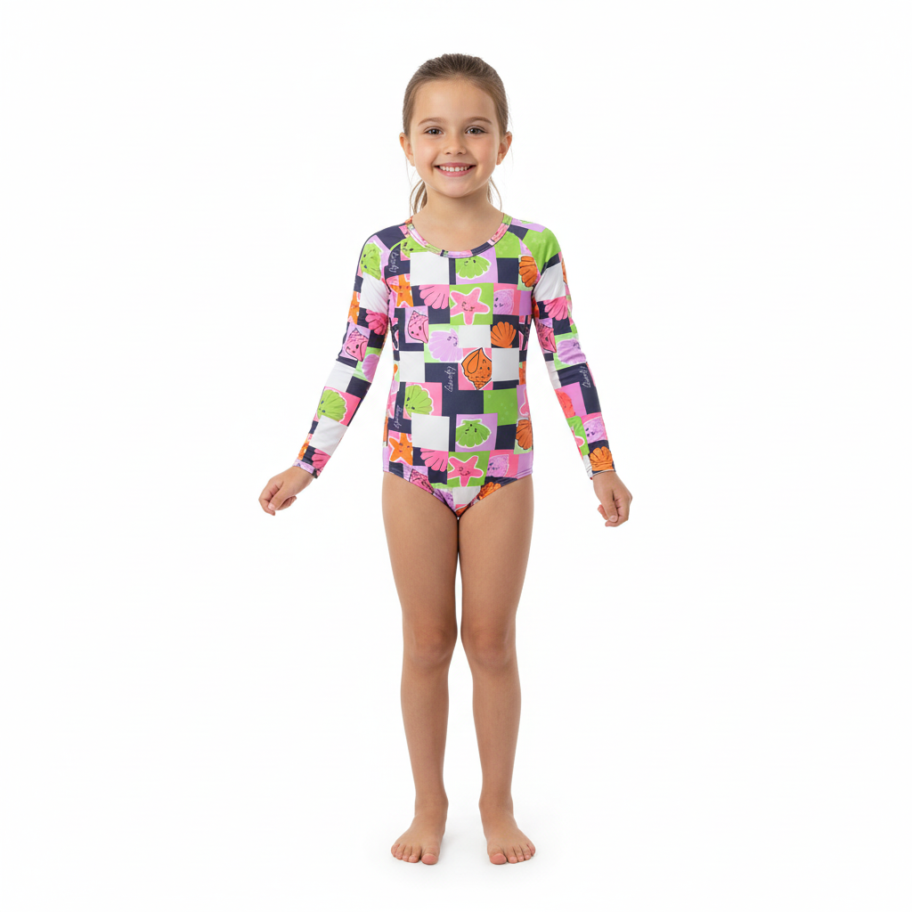 Traje de baño niña manga larga Quimby rosado estampado 34207 - SB0390