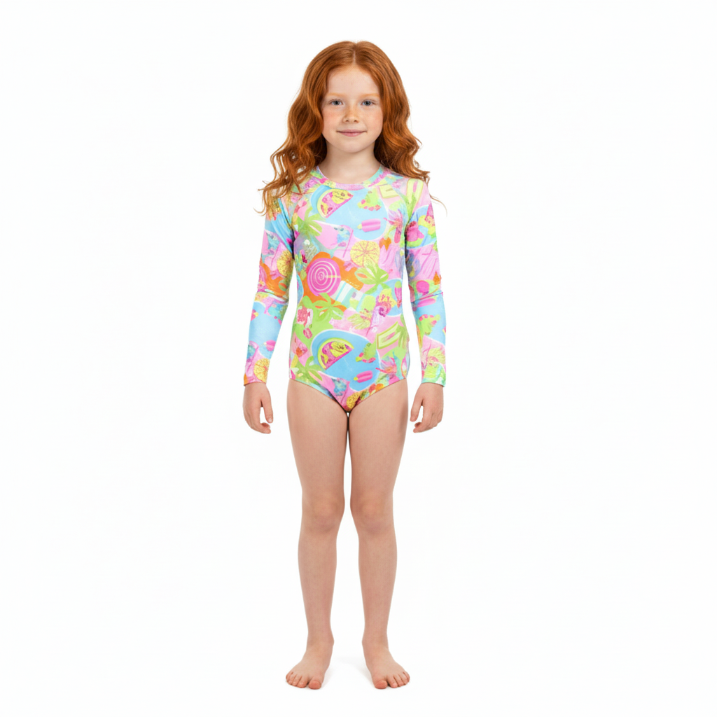 Traje de baño niña manga larga Quimby verde estampado 34207 - SB0403