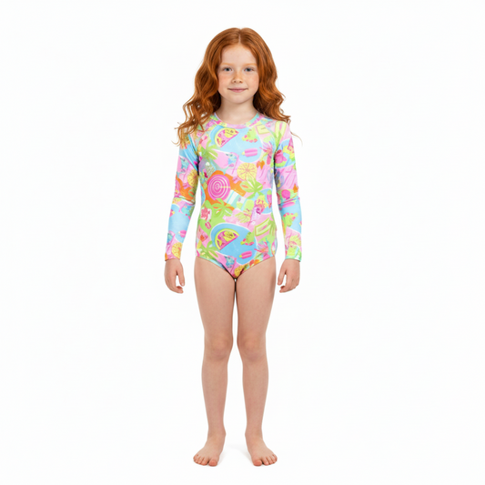 Traje de baño niña manga larga Quimby verde estampado 34207 - SB0403