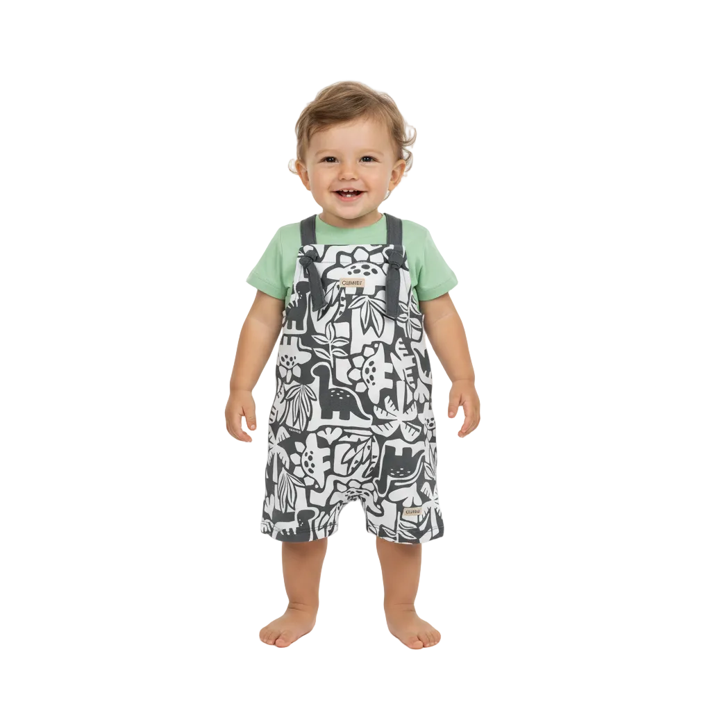 Set conjunto overall dinosaurios y camisa verde bebe niño Quimby 34460-136007