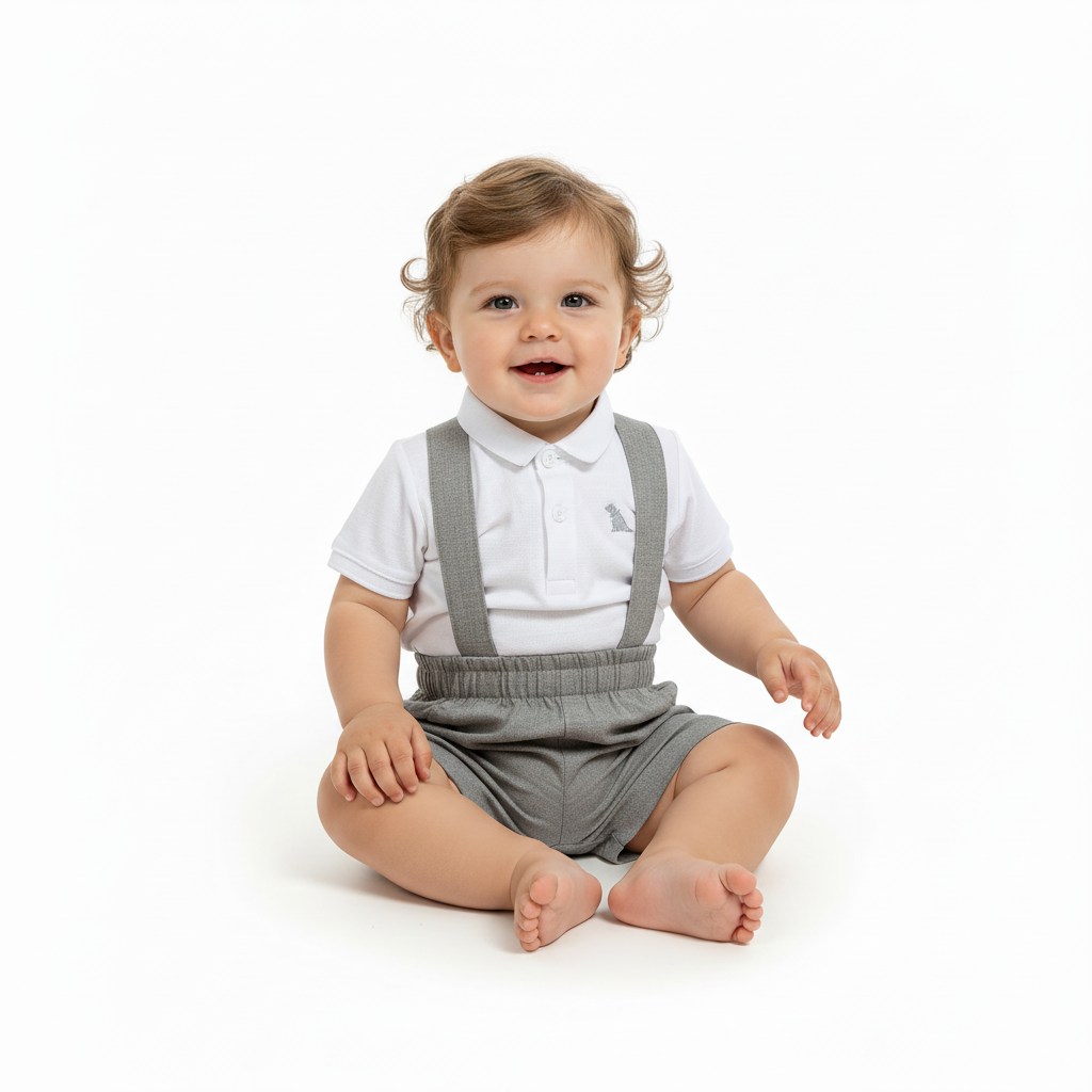 Set conjunto blanco bebe niño Quimby tirantes 34471-000101