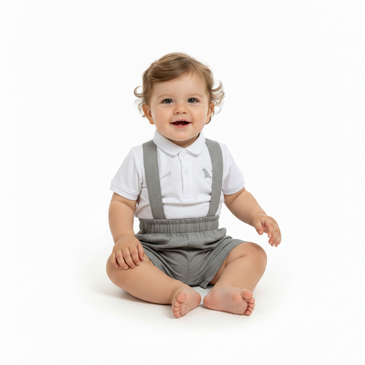 Set conjunto blanco bebe niño Quimby tirantes 34471-000101