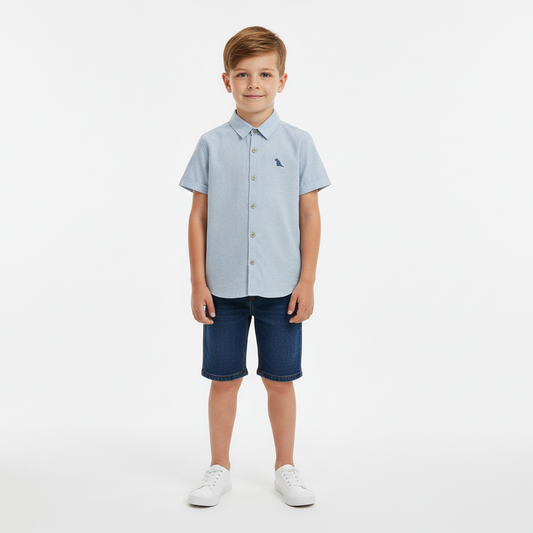 Camisa niño azul Quimby lino 34490-134304 manga corta
