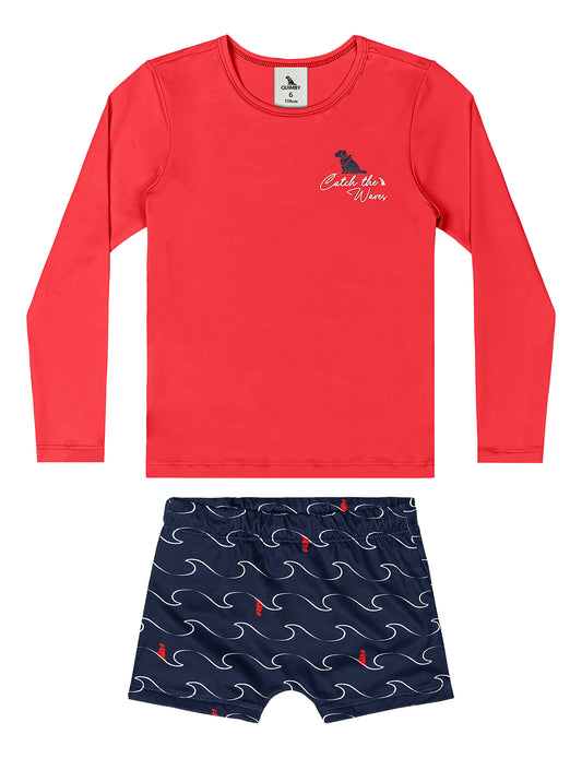 Set traje de baño  2 piezas camisa roja niño Quimby 34516-191763