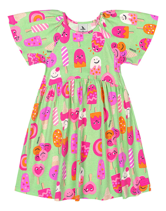 Vestido frutas helado ice cream verde niña Quimby 34531-AB2363