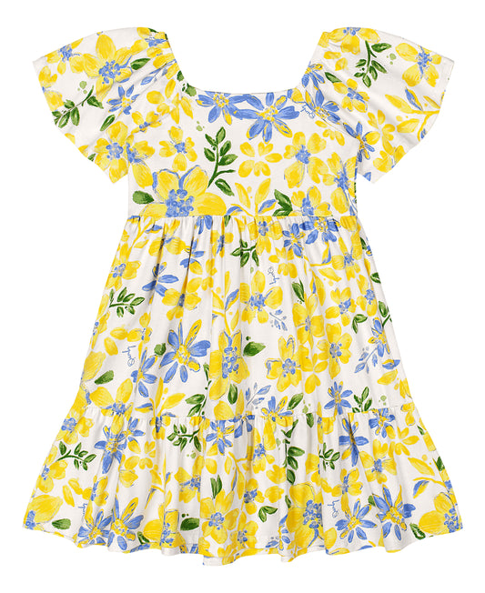 Vestido amarillo floreado niña Quimby 34535-FL0019