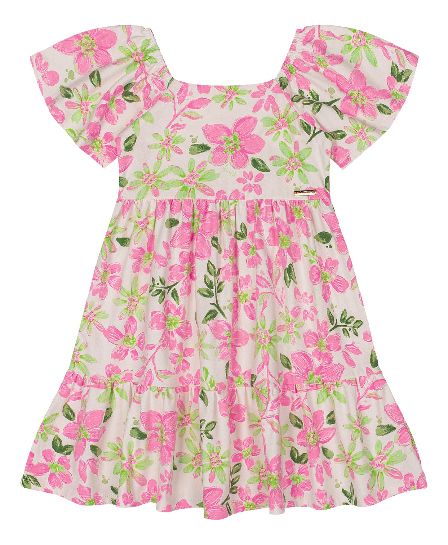 Vestido rosado floreado revuelos niña Quimby 34535-FL0020