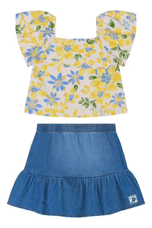 Set conjunto amarillo floreado niña Quimby 34536-FL0019