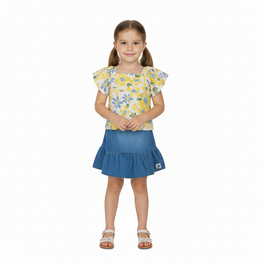 Set conjunto amarillo floreado niña Quimby 34536-FL0019