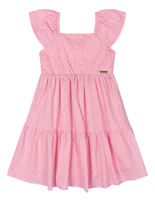 Vestido rosado niña blonda revuelos Quimby 34538-132807
