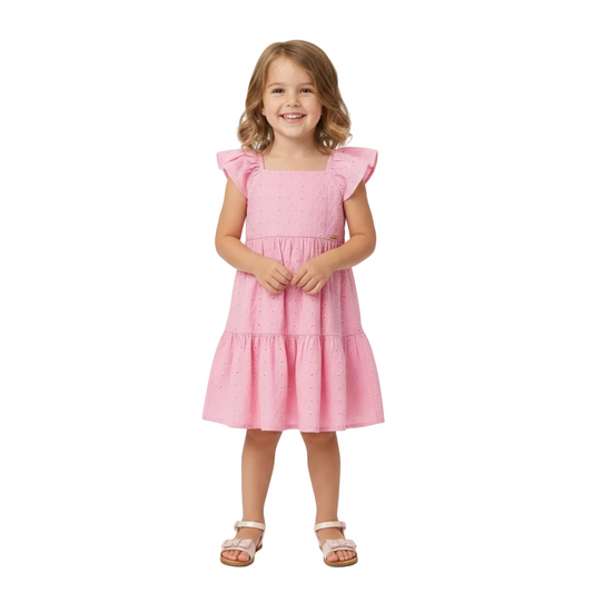 Vestido rosado niña blonda revuelos Quimby 34538-132807