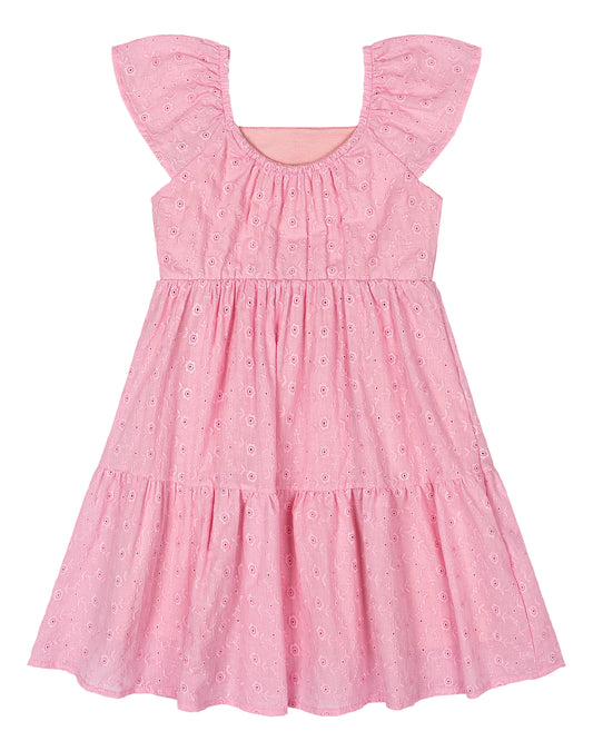 Vestido rosado niña blonda revuelos Quimby 34538-132807