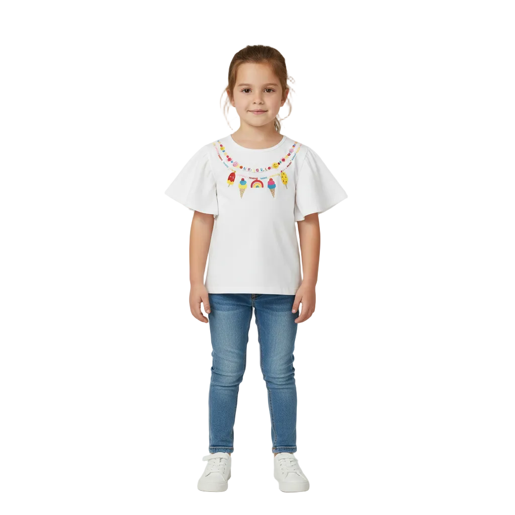 Camisa blusa blanca niña helados ice cream Quimby 34540-000106