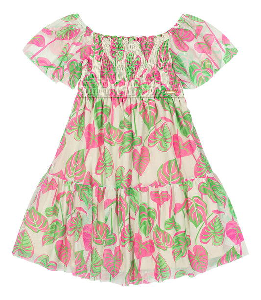 Vestido multicolor verde hojas floreado niña Quimby 34548-SB0515