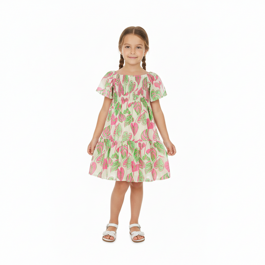 Vestido multicolor verde hojas floreado niña Quimby 34548-SB0515